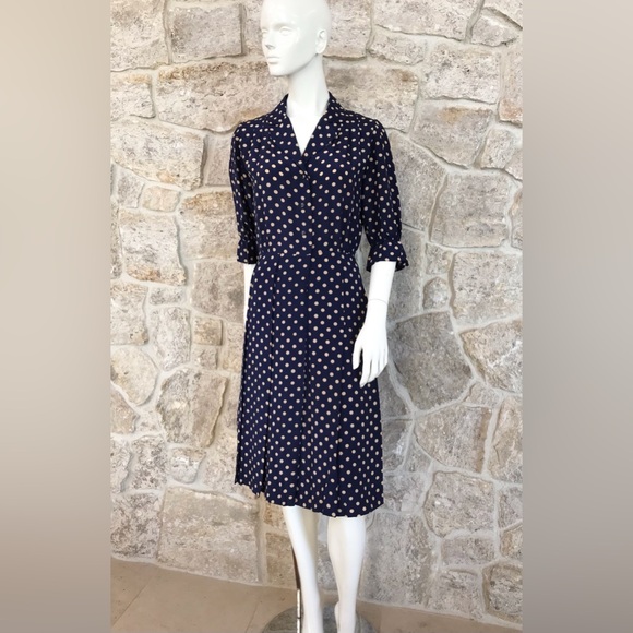 Timeless Vintage 1960s Blue Polka Dot Shirt Dress with Pleated Skirt Classic - Picture 8 of 16